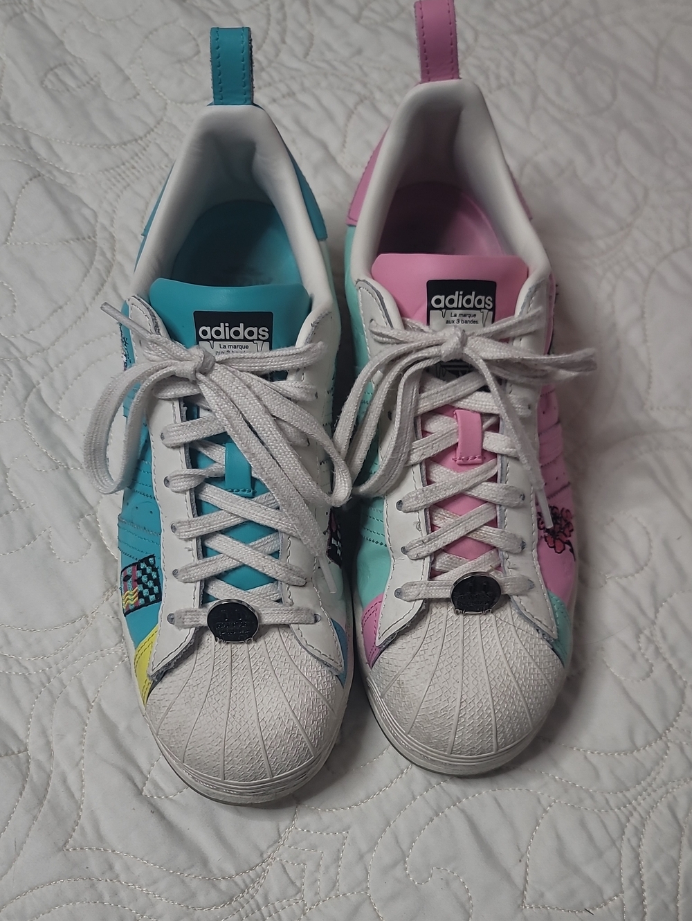 adidas Arizona TEA Mismatched Pastel Shell-Toe Sneakers - Blue & Pink